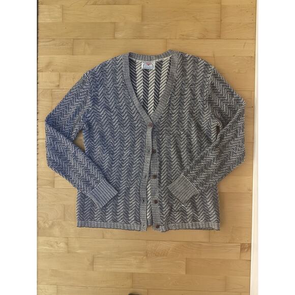 VTG thackery Herringbone V Neck Cardigan Grey medium - Picture 1 of 5